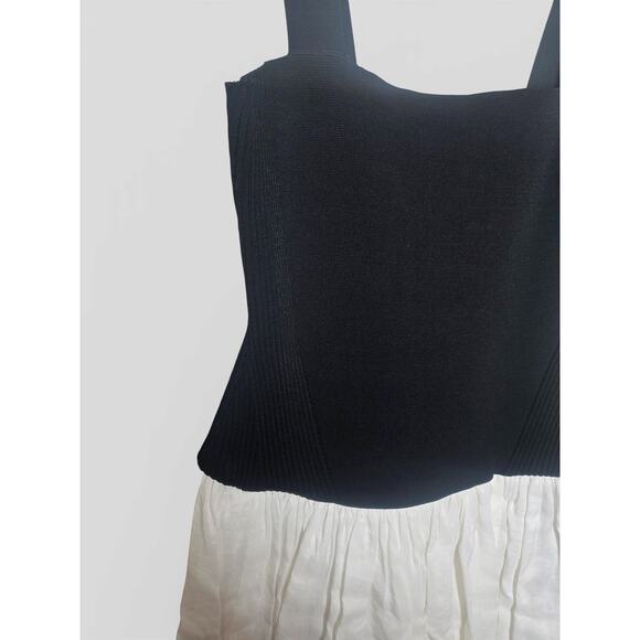 New with Tags La Ligne Henriette Dress L Black Ivory Knit Drop Waist Slit Flowy - Picture 7 of 16